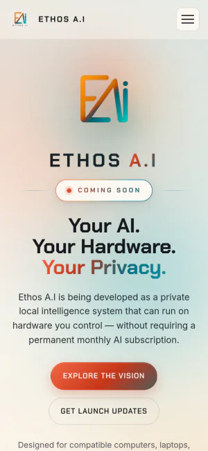 The Ethos A.I home page on a phone