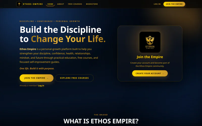 Home page of the Ethos Empire website