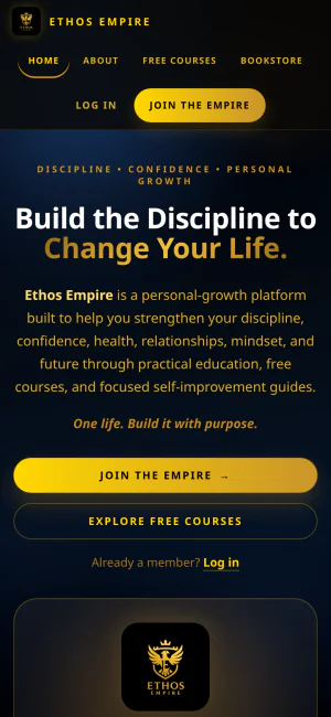 The Ethos Empire home page on a phone